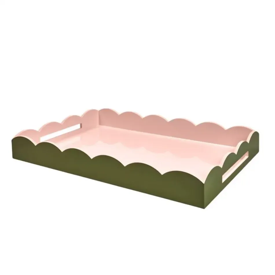 Lacquered Scallop Khaki & Pink Ottoman Two-Tone Tray Large