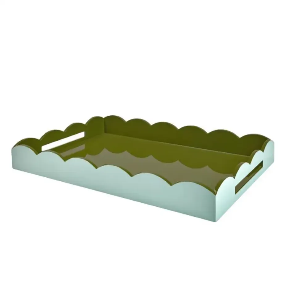 Lacquered Scallop Eau De Nil & Khaki Ottoman Two-Tone Tray Large