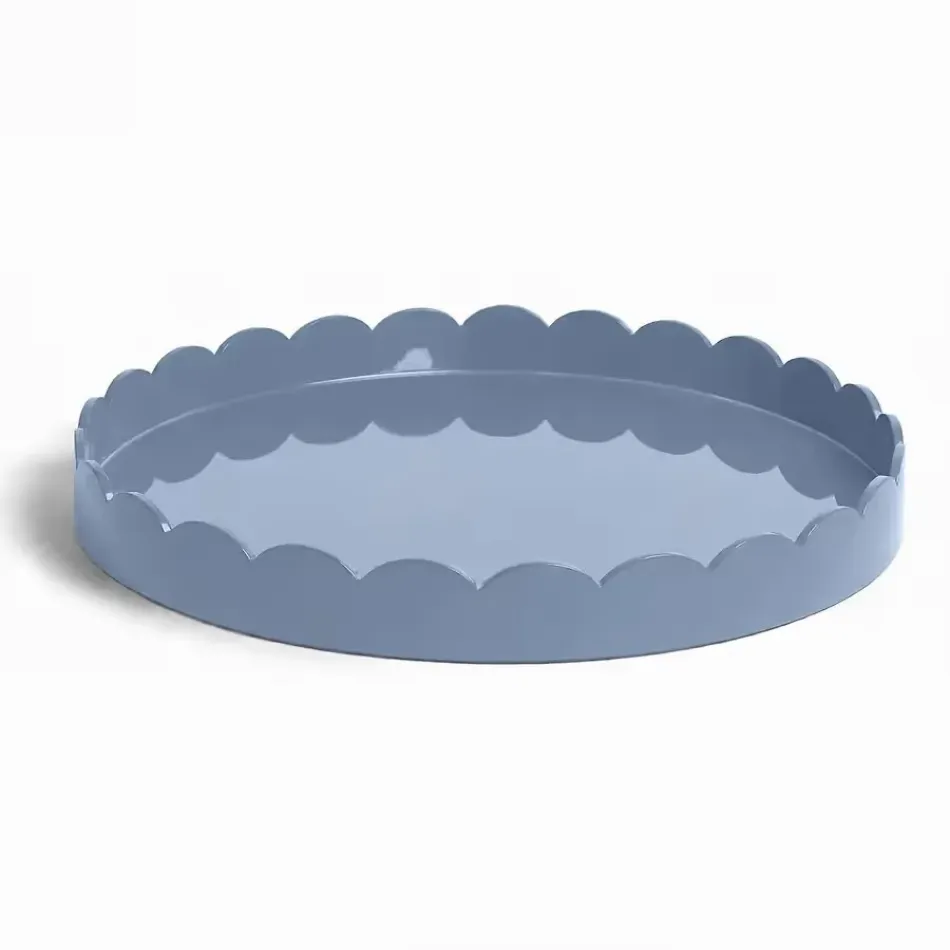 Round Lacquered Scallop Chambray Blue Ottoman Tray (Limited Edition)