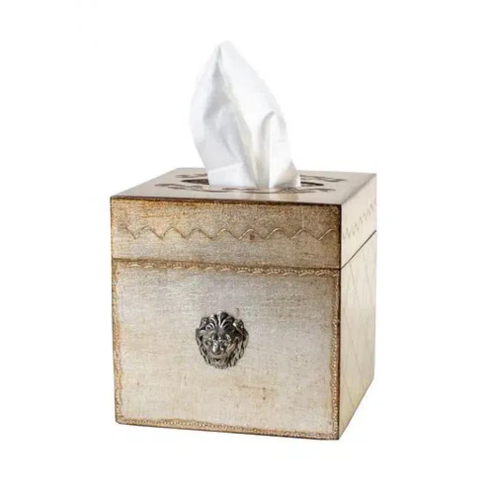 Florentino Leone Wooden Tissue Box Holder Antique Silver