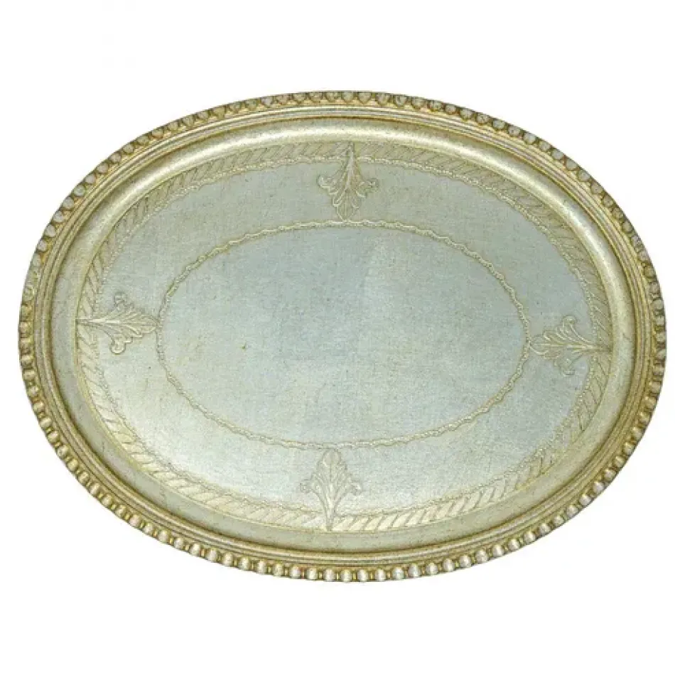Florentino Antique Silver Oval Wooden Tray