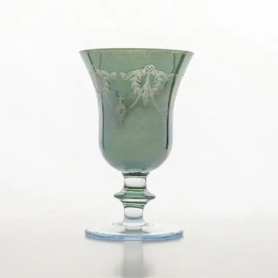 Rialto Borghese Etched Green Water/Wine Glass