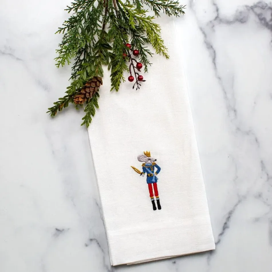 Nutcracker Mouse, White 17" x 29" Linen Hand Towel