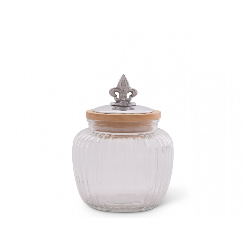 Fleur De Lis Glass Canister Medium