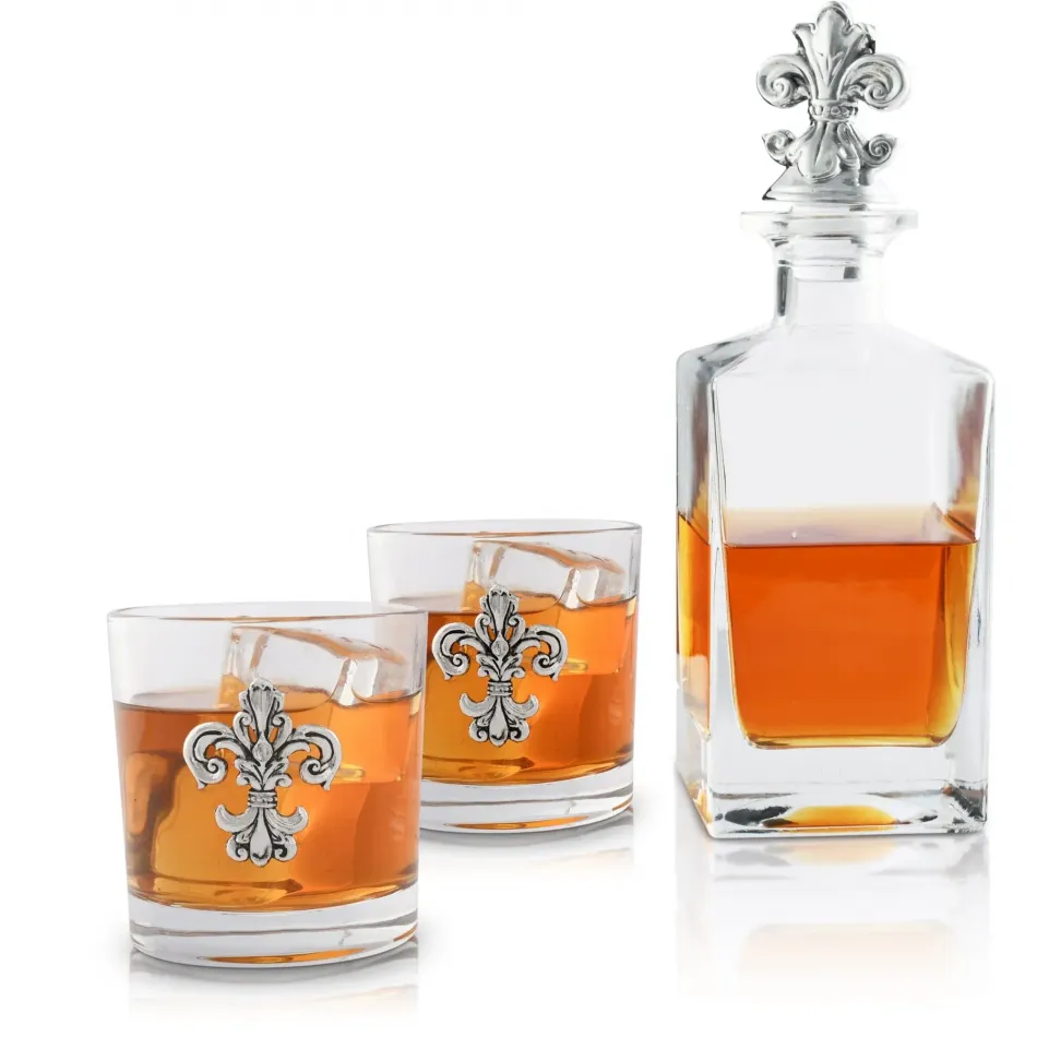 Fleur-de-lis Decanter Set with glasses Set of 2