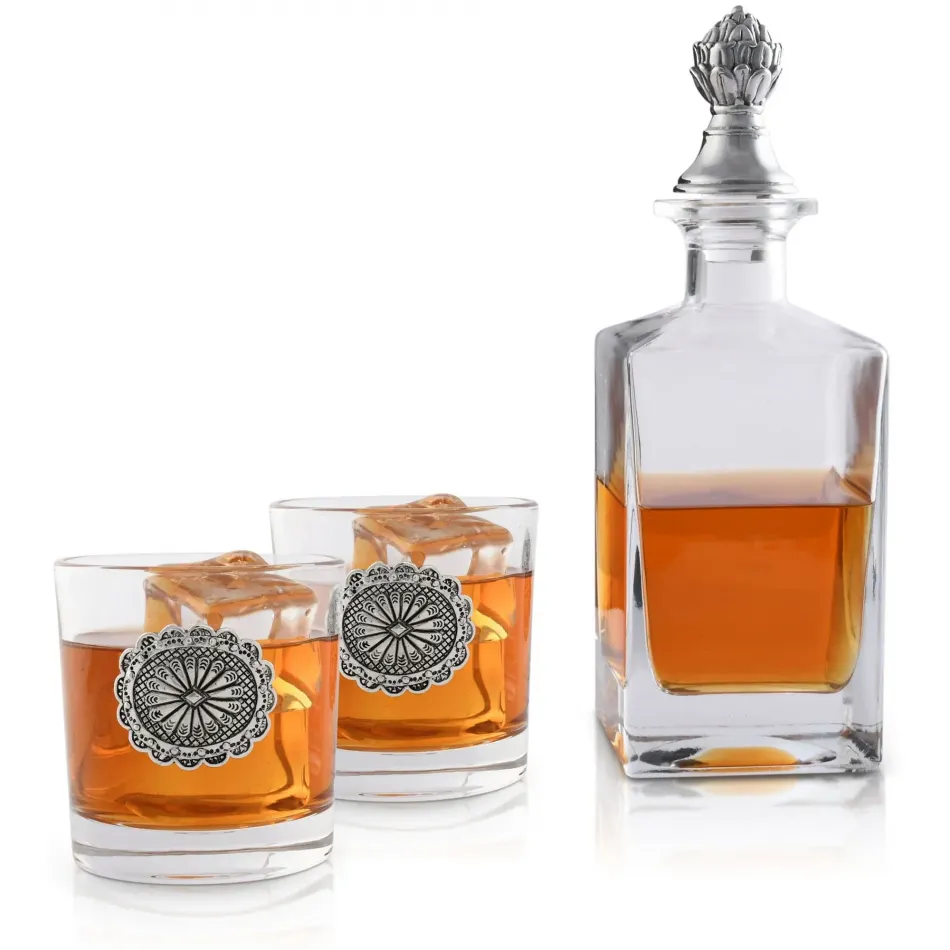 Western Decanter Set with glasses Set of 2