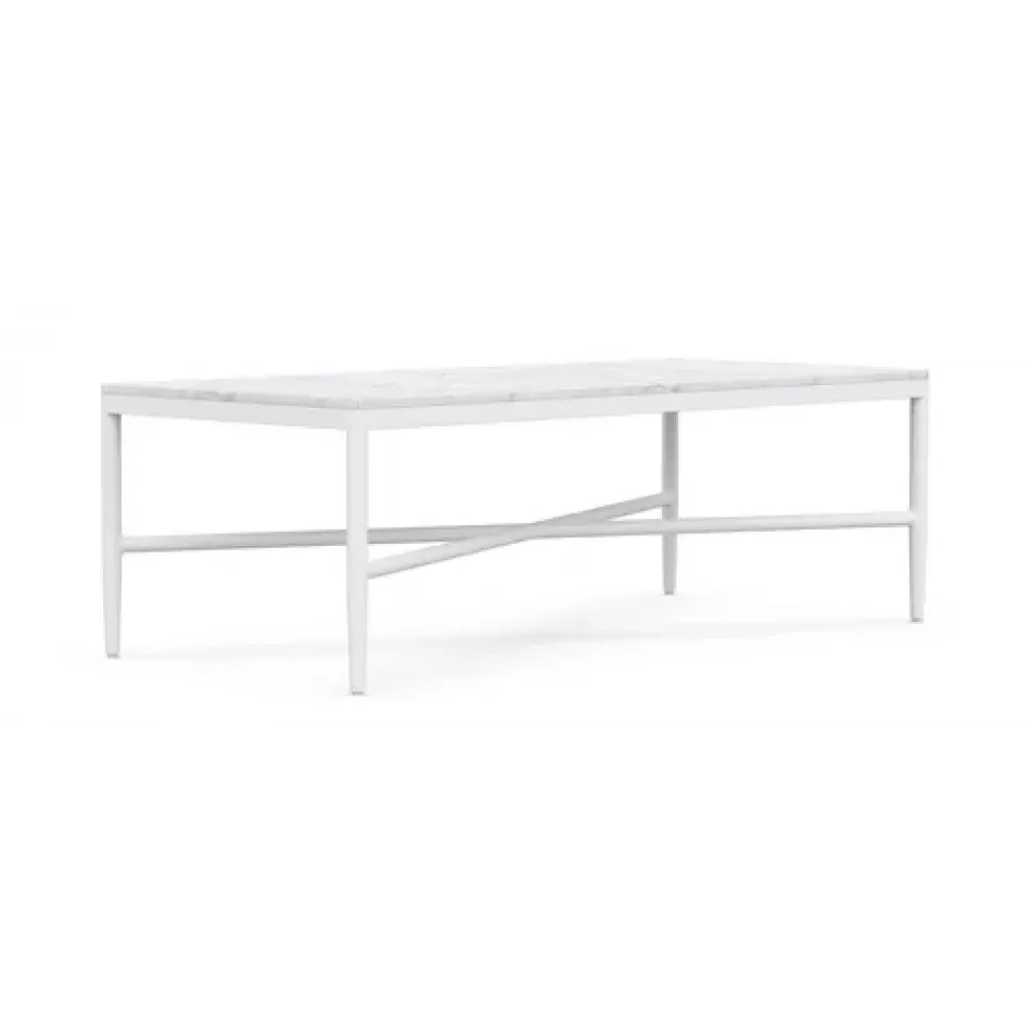 Corsica Outdoor Coffee Table Matte White Aluminum & Honed Carrara Marble