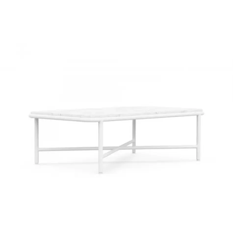 Hampton Outdoor Coffee Table Matte White Aluminum & Honed Carrara Marble