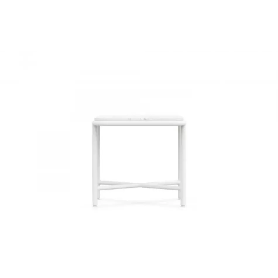 Hampton Outdoor Side Table Matte White Aluminum & Honed Carrara Marble