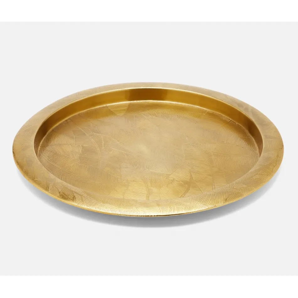 Athena Matte Gold, Tropical Leaf, Round Tray, Stainless Steel