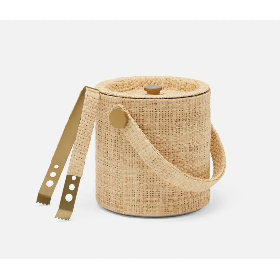 Barth Natural Gold Ice Bucket W/ Tongs Round Raffia