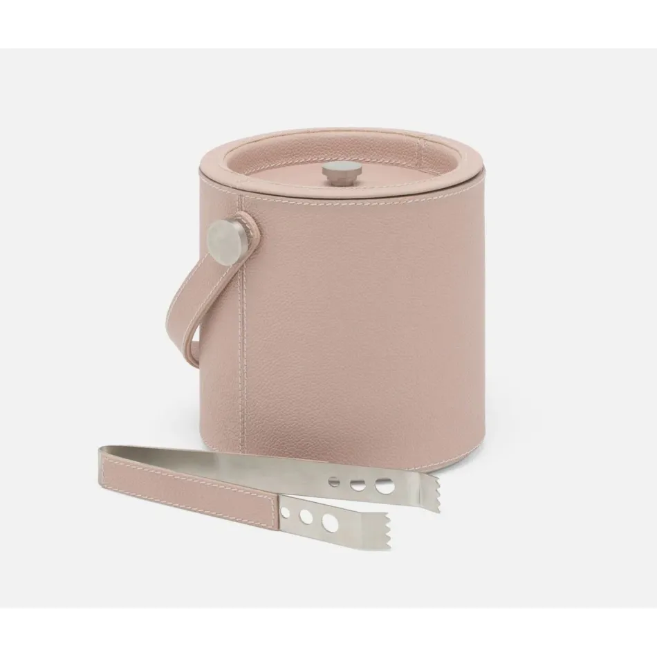 Bristol Dusty Rose Ice Bucket W/ Tongs Round Full-Grain Leather