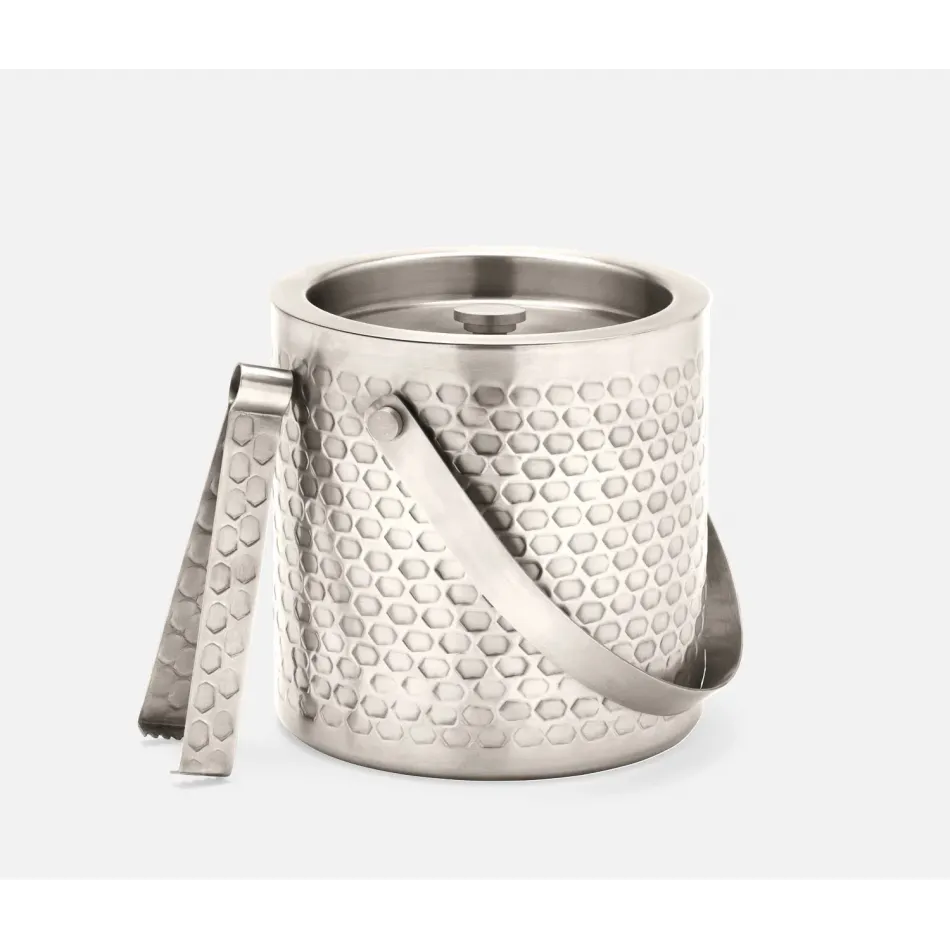 Conway Shiny Nickel, Ice Bucket w/ Tongs, Round, Hammered Metal