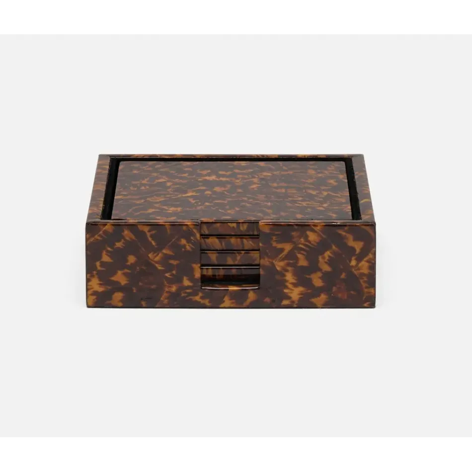 Hartley High-Gloss, Set of 4 Coasters with Box, Faux Tortoise