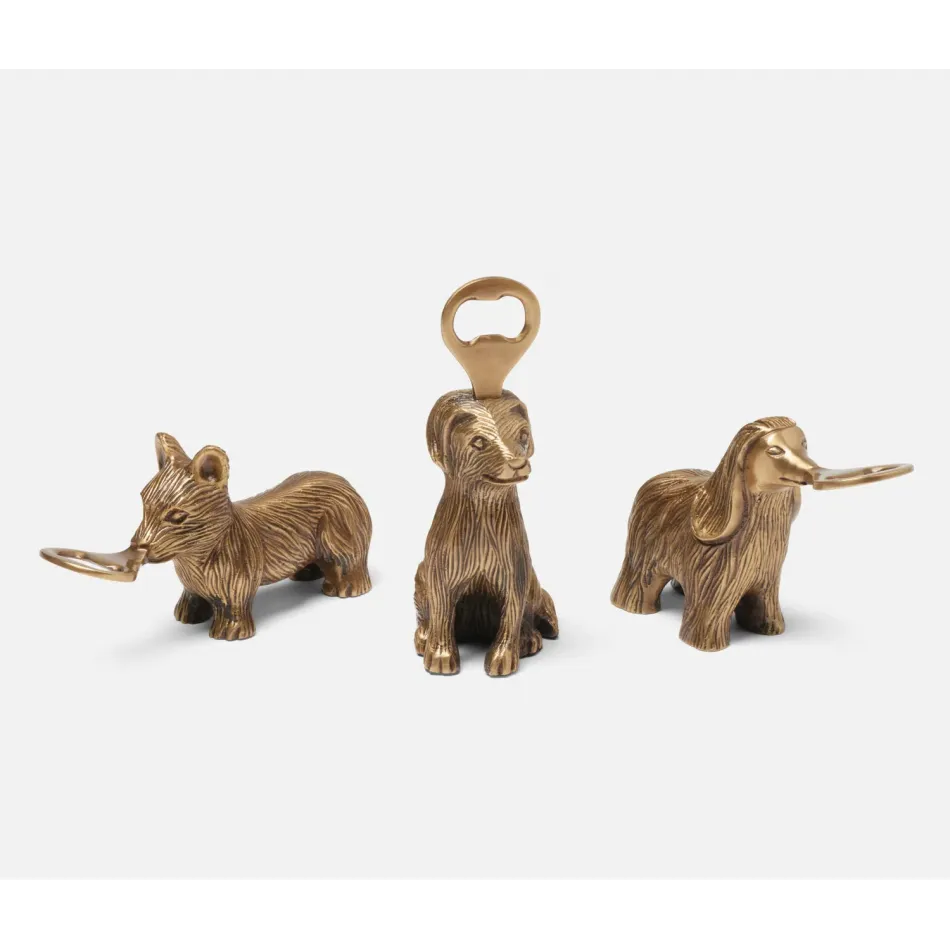 Puppy Club Antique Brass, Bottle Opener, Metal, Set/3