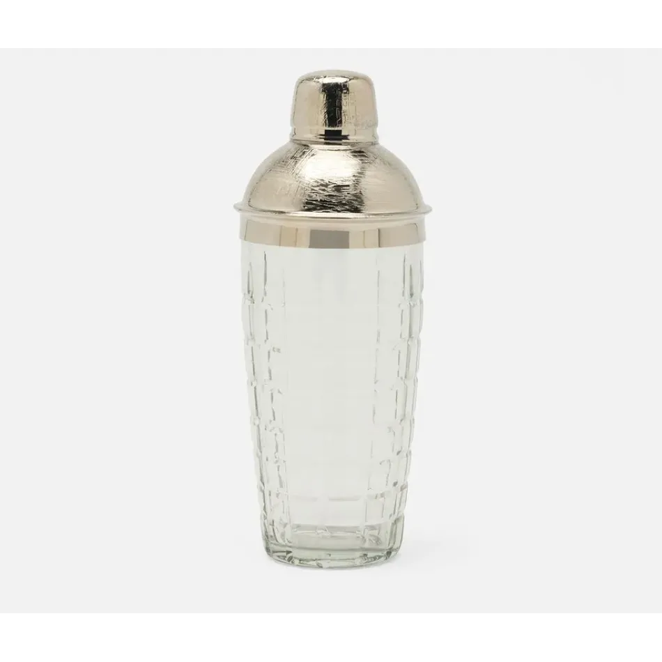 Sevasti Shiny Nickel Square Etched Cocktail Shaker Stainless Steel/Glass