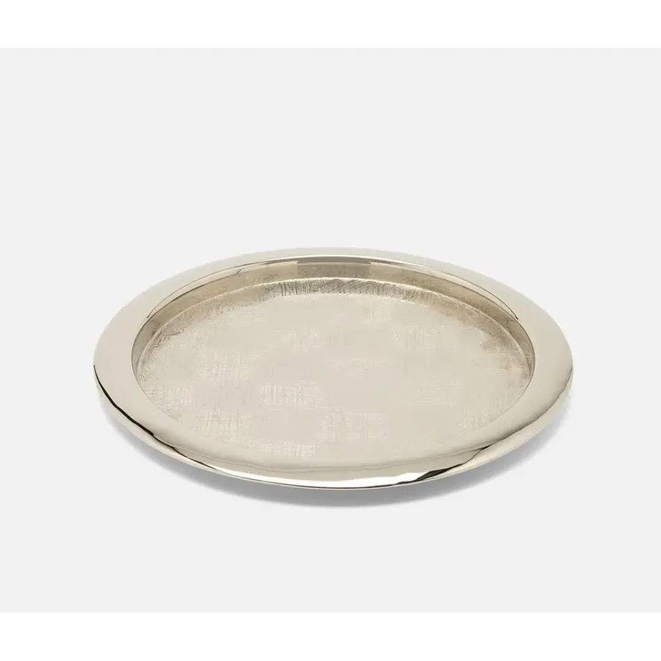Sevasti Shiny Nickel, Textured, Round Tray, Stainless Steel