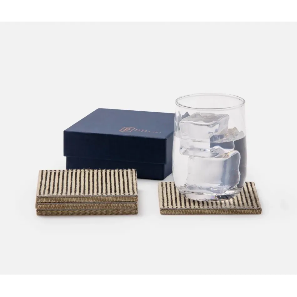 Arlo Brown Candy Striped Square Coasters, Boxed Set of 4