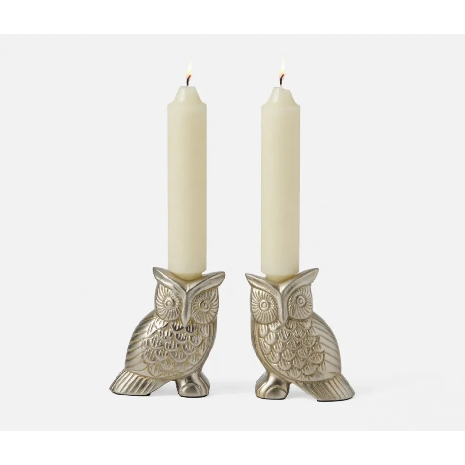 Francisco Tarnish Silver, Owl Candle Holder, Set/2