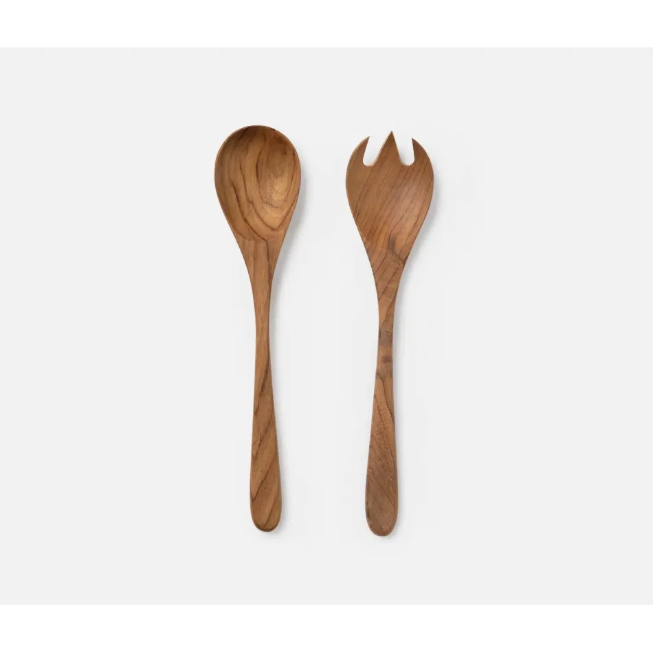 Aldwin Natural Teak Serving Set, 2-Piece Set: Serving Spoon, Serving Fork