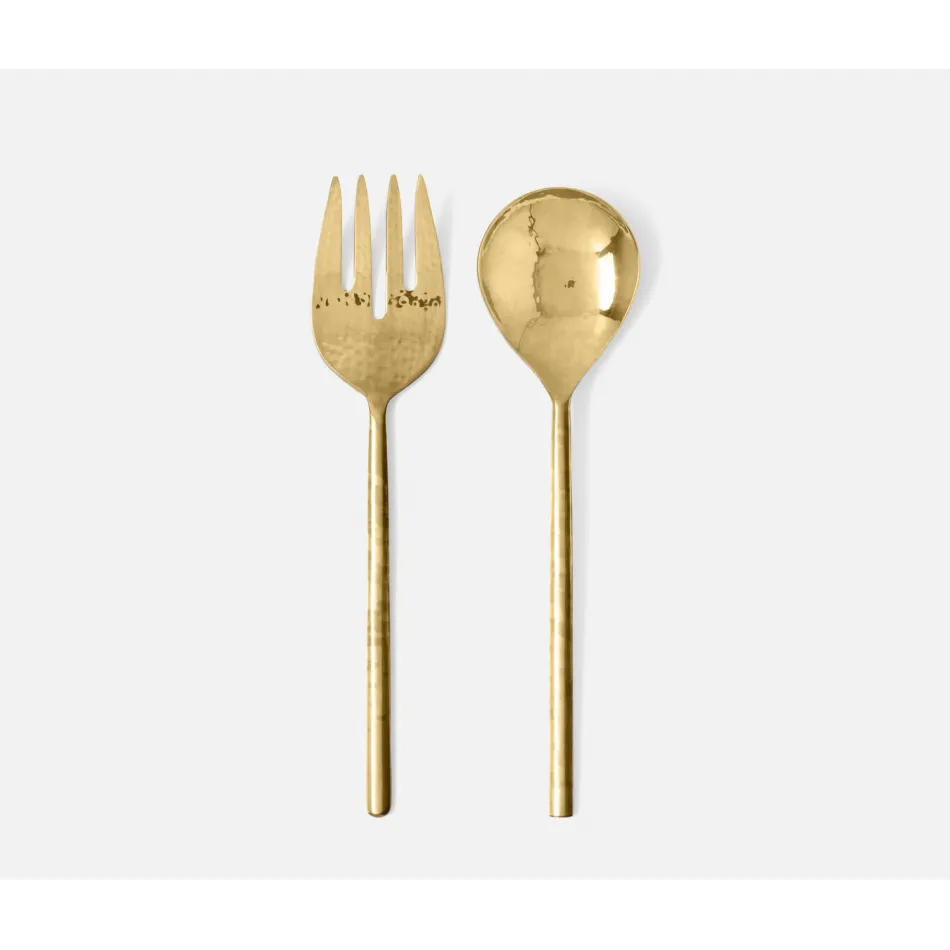 Augustine Polished Gold Serving Set, 2-Piece Set: Serving Spoon, Serving Fork