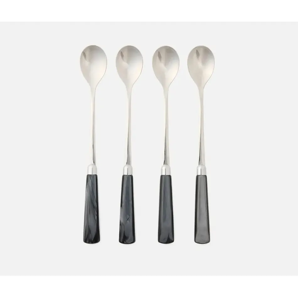 Colson Black/Polished Silver, Cocktail Spoon, Acrylic/Stainless Steel, Pack of 4