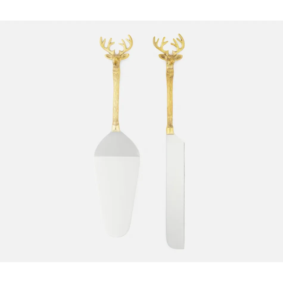 Dash Polished Silver/Gold 2-Piece Cake Serving Set Stainless Steel Boxed