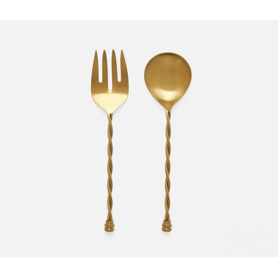 Ellis Matte Gold Serving Set, 2-Piece Set: Serving Spoon, Serving Fork