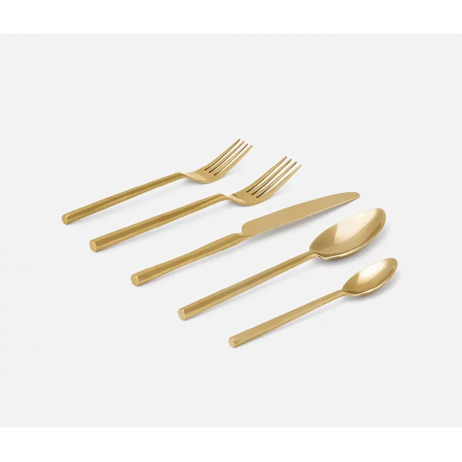 Gwenpolished Gold Hexagon 5-Pc Setting (Knife, Dinner Fork, Salad Fork, Soup Spoon, Tea Spoon)