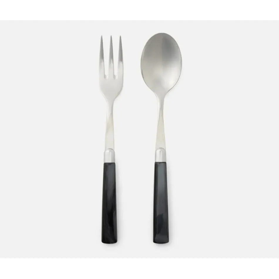 Colson Polished Silver/Black 2-Piece Serving Set Serving Spoon Serving Fork Stainless Steel/Acr