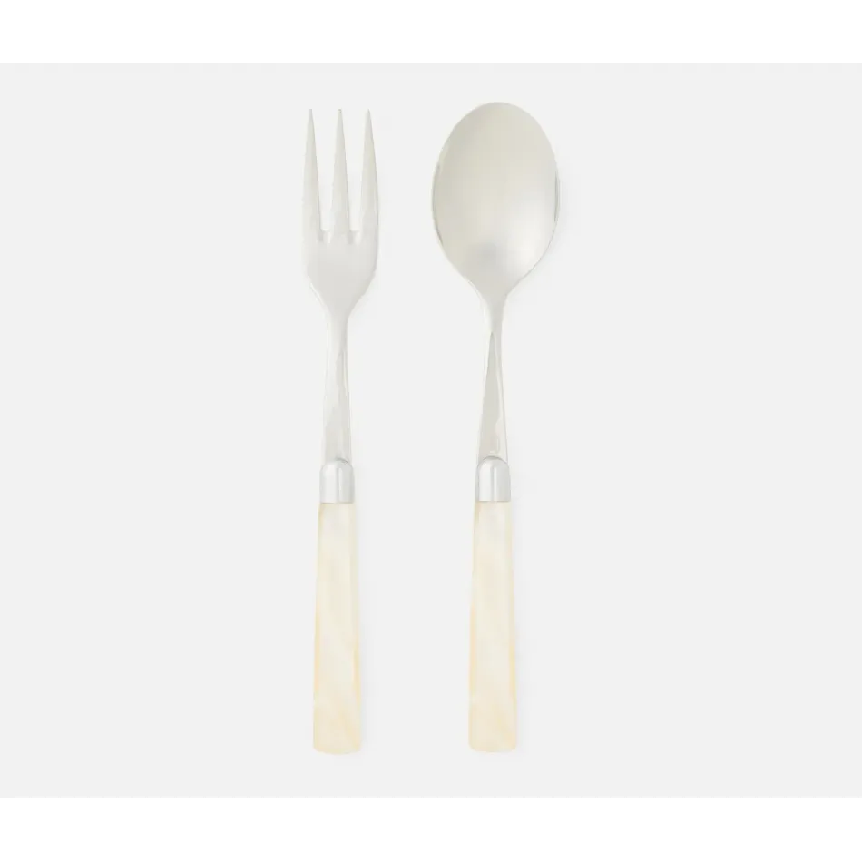 Colson Polished Silver/Ivory 2-Piece Serving Set Serving Spoon Serving Fork Stainless Steel/Acr