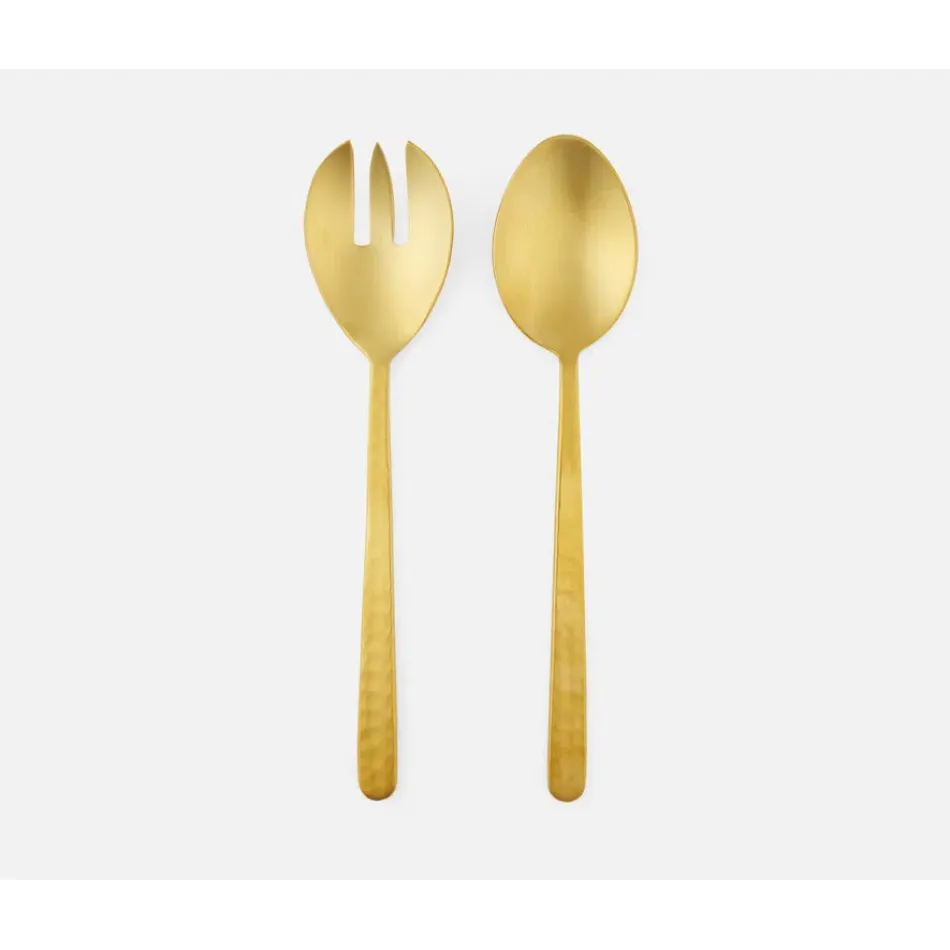 Zora Polished Gold Serving Set, 2-Piece Set: Serving Spoon, Serving Fork