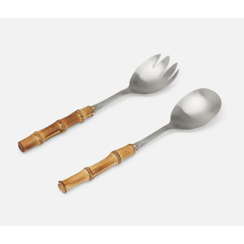 Zoya Matte Silver 2-Pc Serving Set (Serving Spoon, Serving Fork) Bamboo