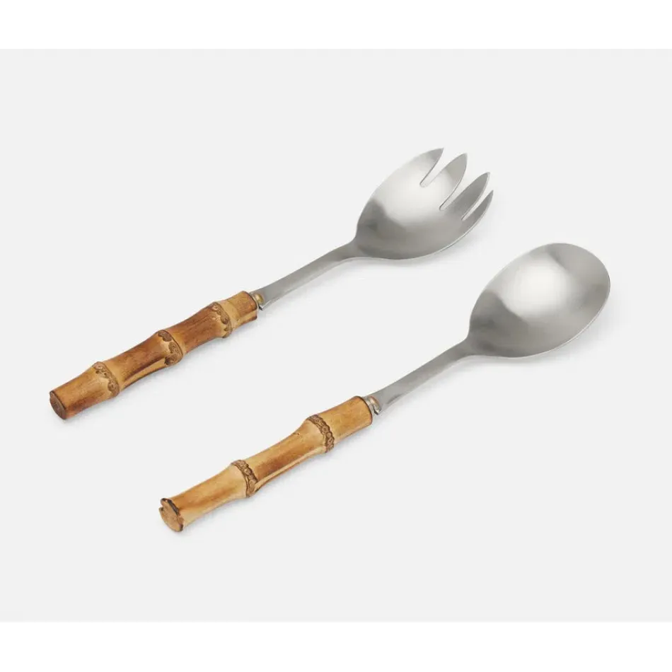 Zoya Matte Silver, 2-Piece Set: Serving Spoon, Serving Fork, Bamboo
