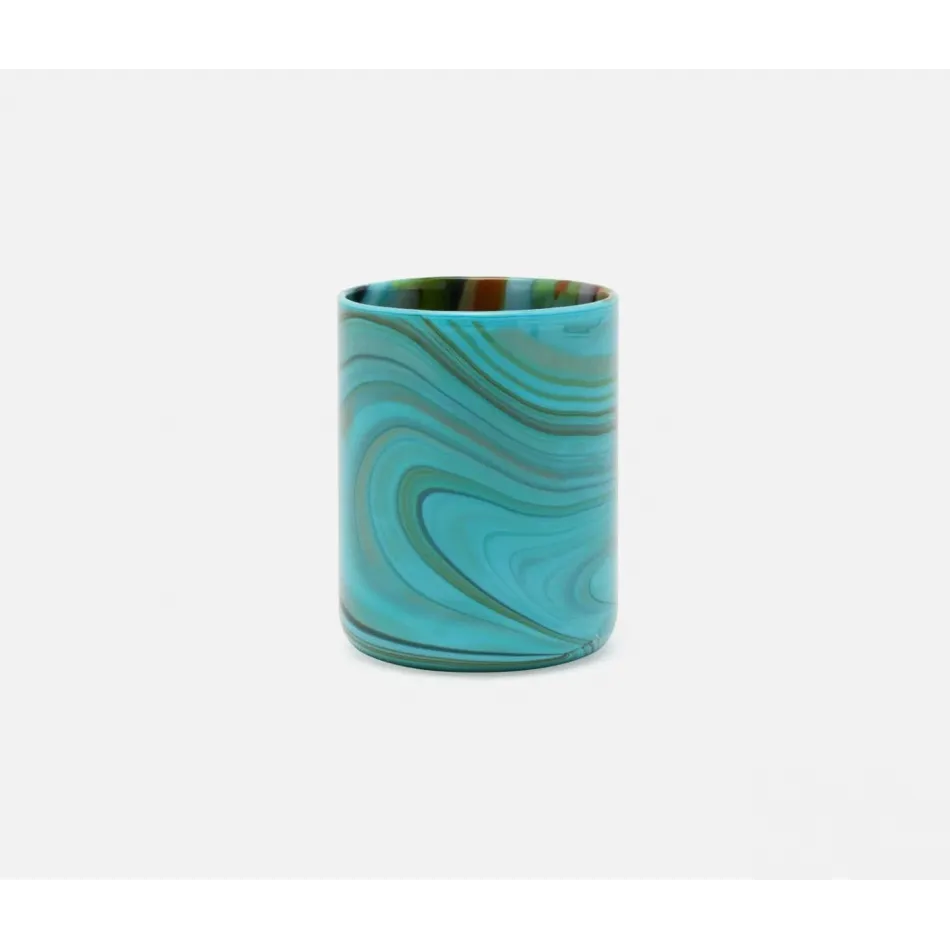 Heather Teal Swirl Tumbler Glass Hand Blown Glass, Pack of 6