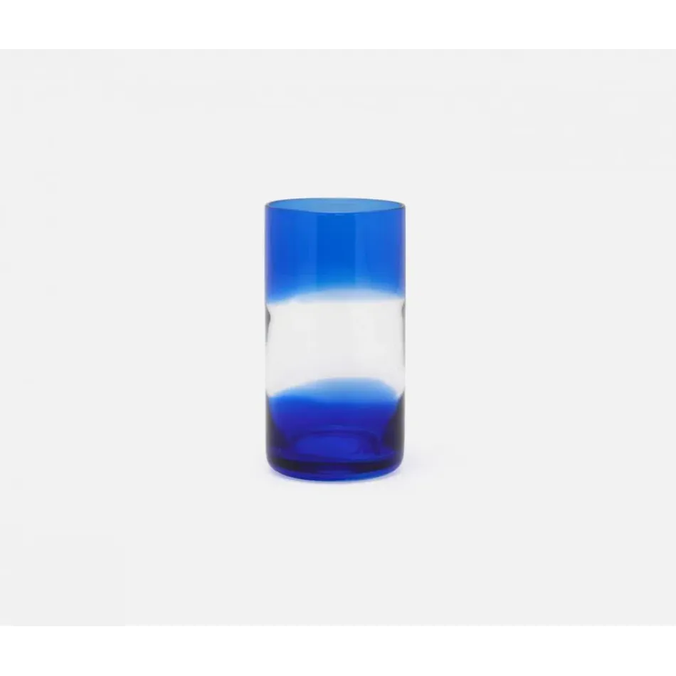 Nicolas Blue/Clear Highball Glass, Hand Blown, Pack of 6