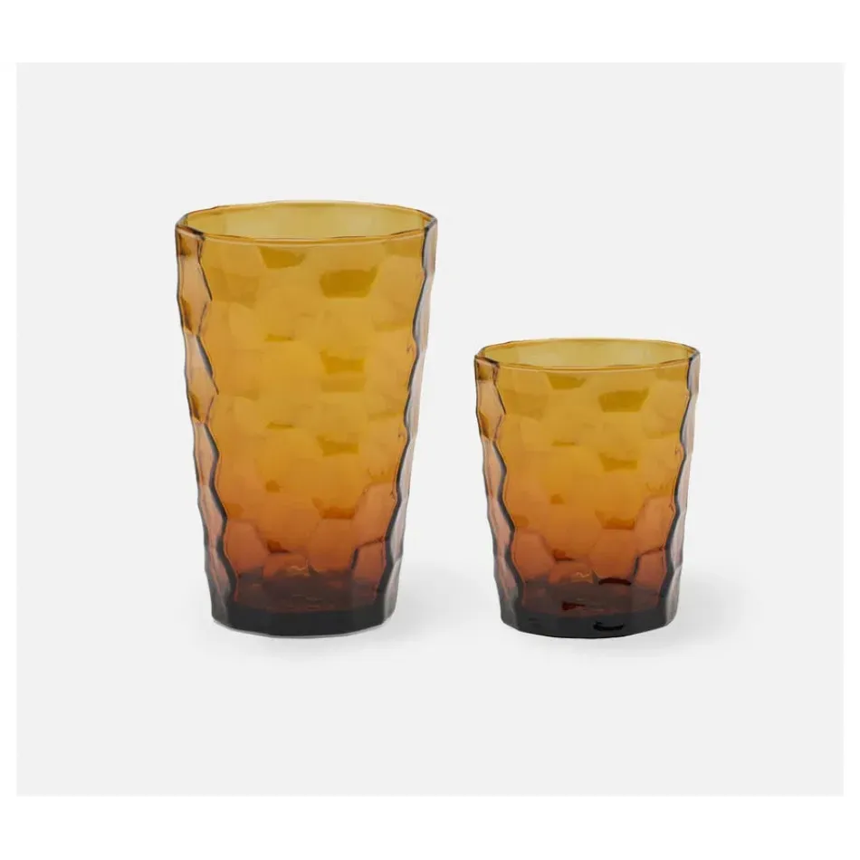 Paige Amber, Tumbler Glass, Hand Blown, Pack of 6
