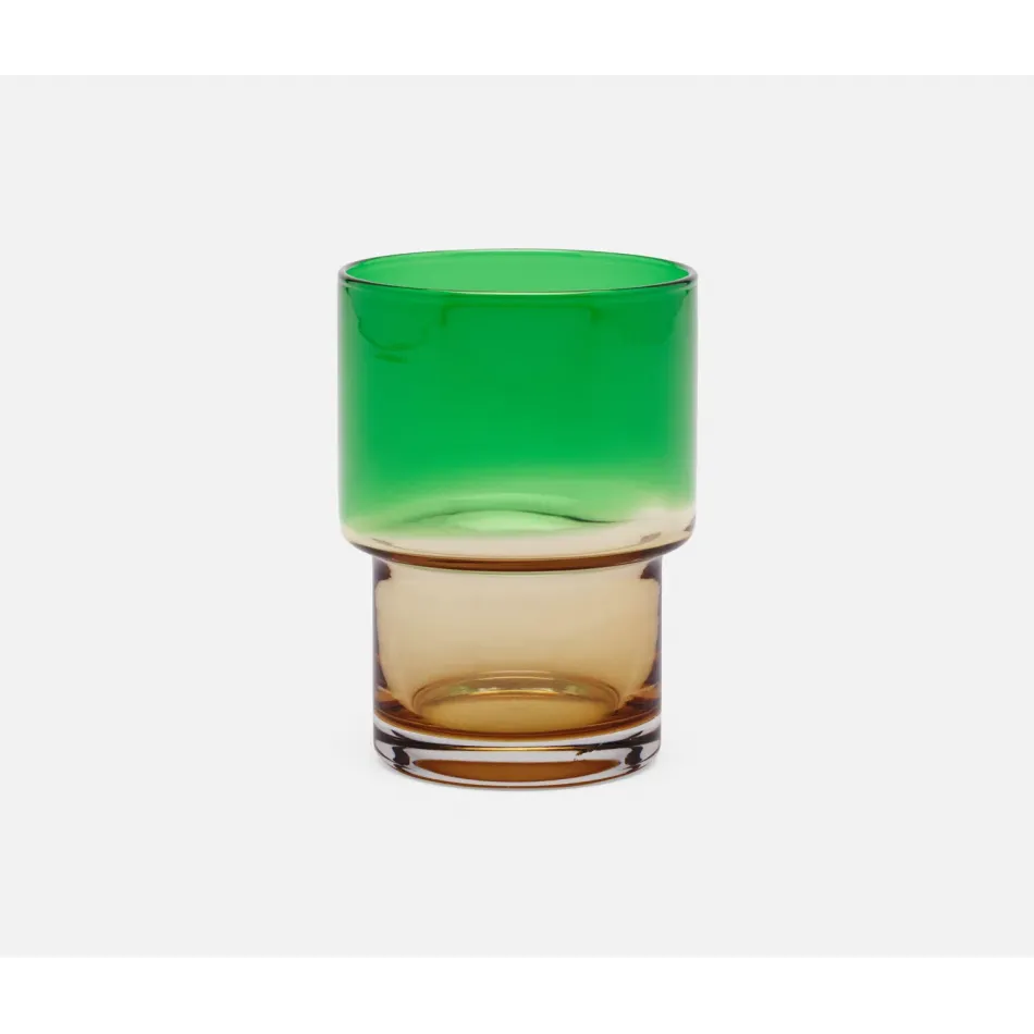 Samuel Dark Green/Amber, Tumbler Glass, Hand Blown, Pack of 6