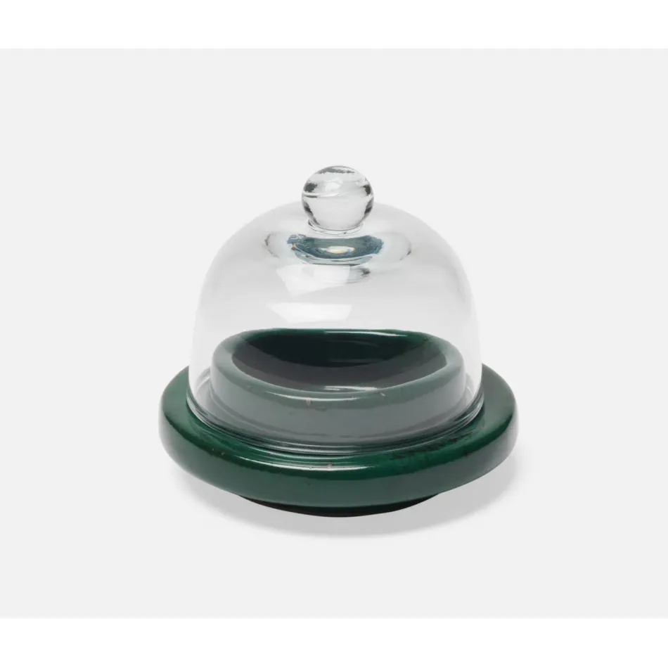 Marcus Dark Green Salt Glaze Round Butter Dish Glass Stoneware, Pack of 2