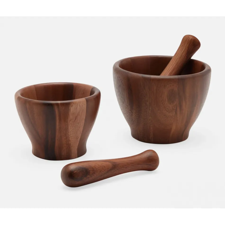 Tashi Dark, Mortar And Pestle, Acacia, Set of 2