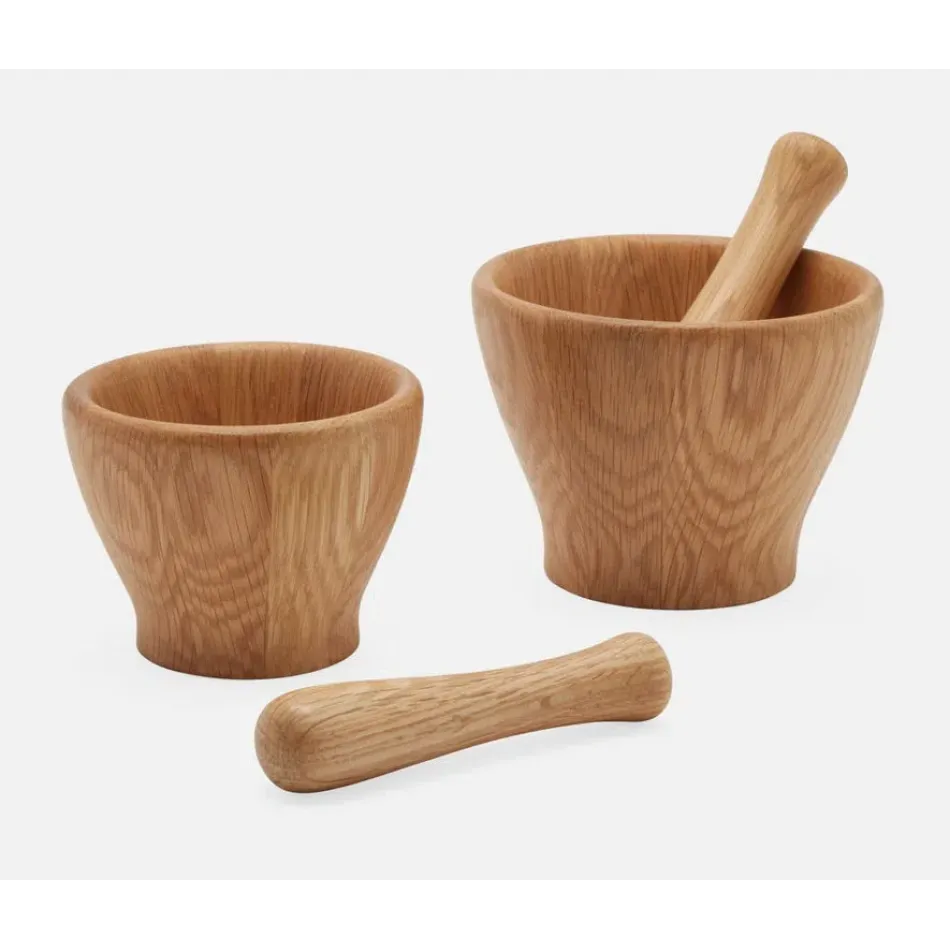 Tashi Natural, Mortar And Pestle, Oak, Set of 2