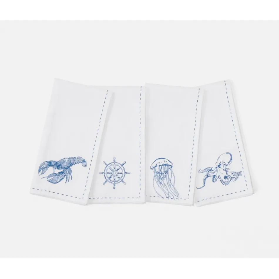 Ariel Sealife White Cotton Napkin 22 x 22 Set/4