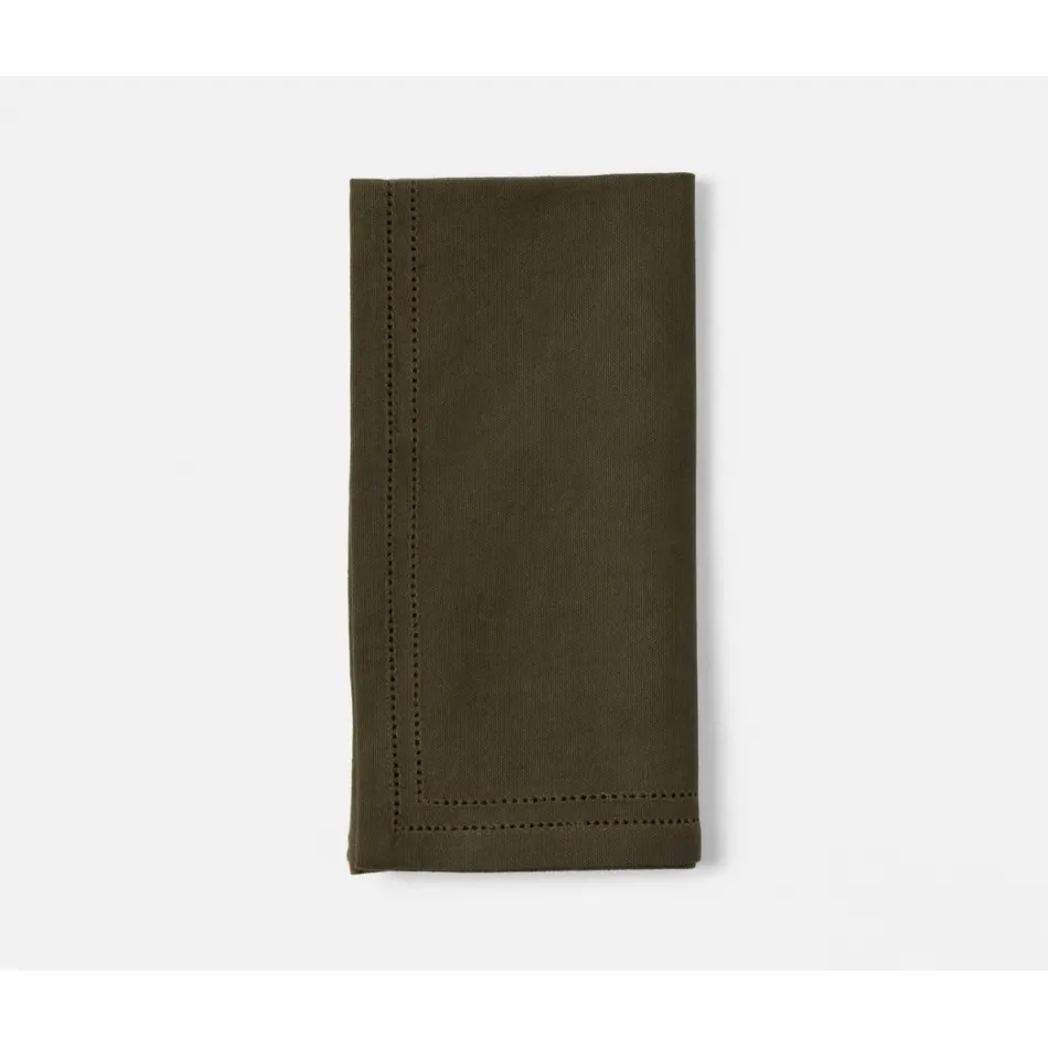 Betty Dark Olive Double Eyelet Cocktail Napkin Cotton Canvas 10X10, Pack of 4