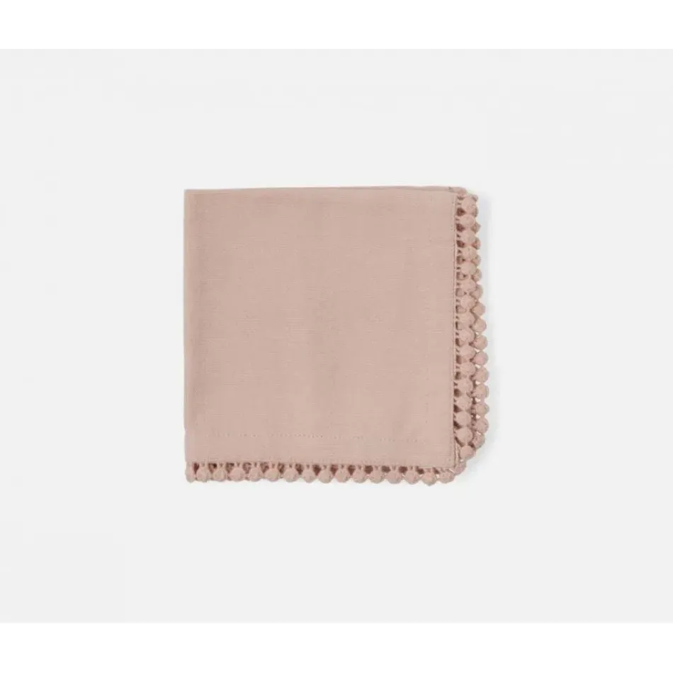 Margot Dusty Rose, Pom Pom Border, Napkin, Cotton Canvas, 22x22, Pack of 4