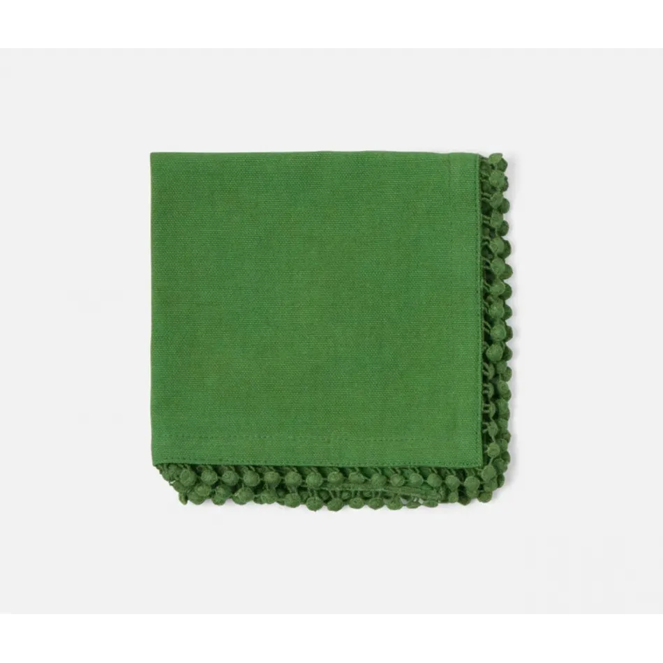 Margot Ivy Green Pom Pom Border Napkin Cotton Canvas 22 x 22, Pack of 4