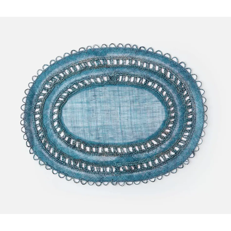 Carmine Deep Blue Oval Placemat Abaca, Pack of 4