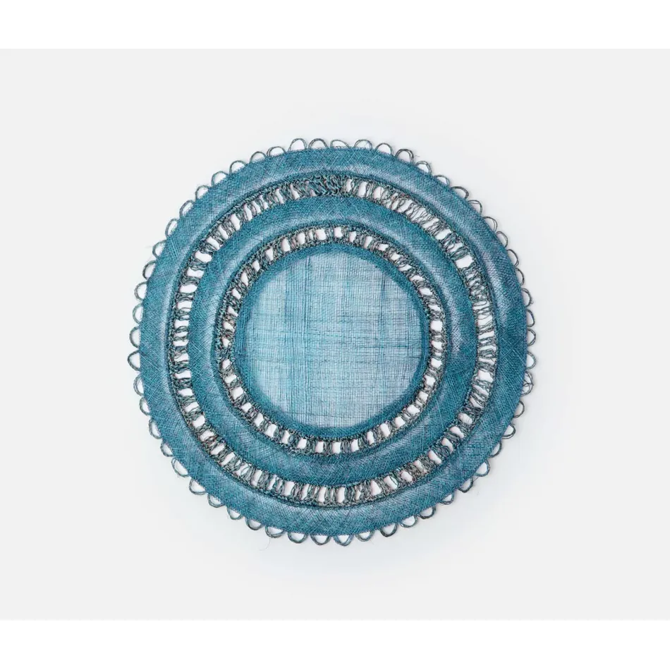 Carmine Deep Blue Round Placemat Abaca, Pack of 4