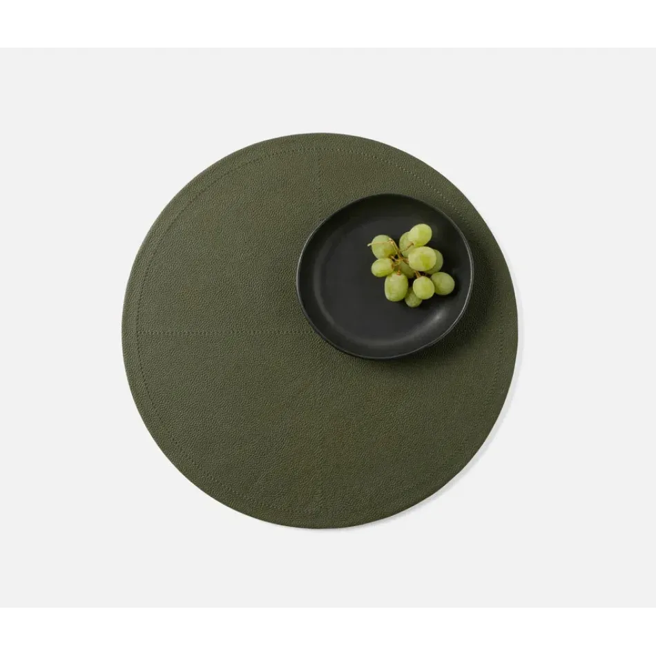 Evan Forest Green, Round Placemat, Full Grain Leather, Pack of 2