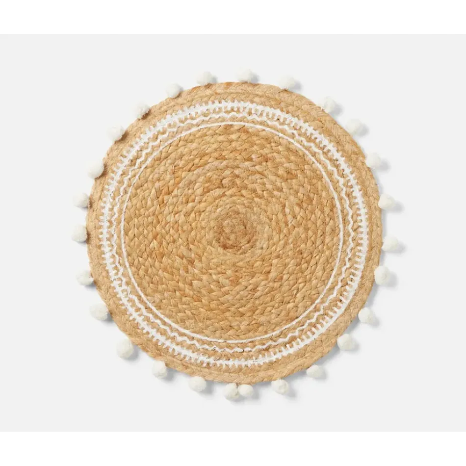 Giada Natural/White Pom Pom Round Placemat Jute Pack Of 4