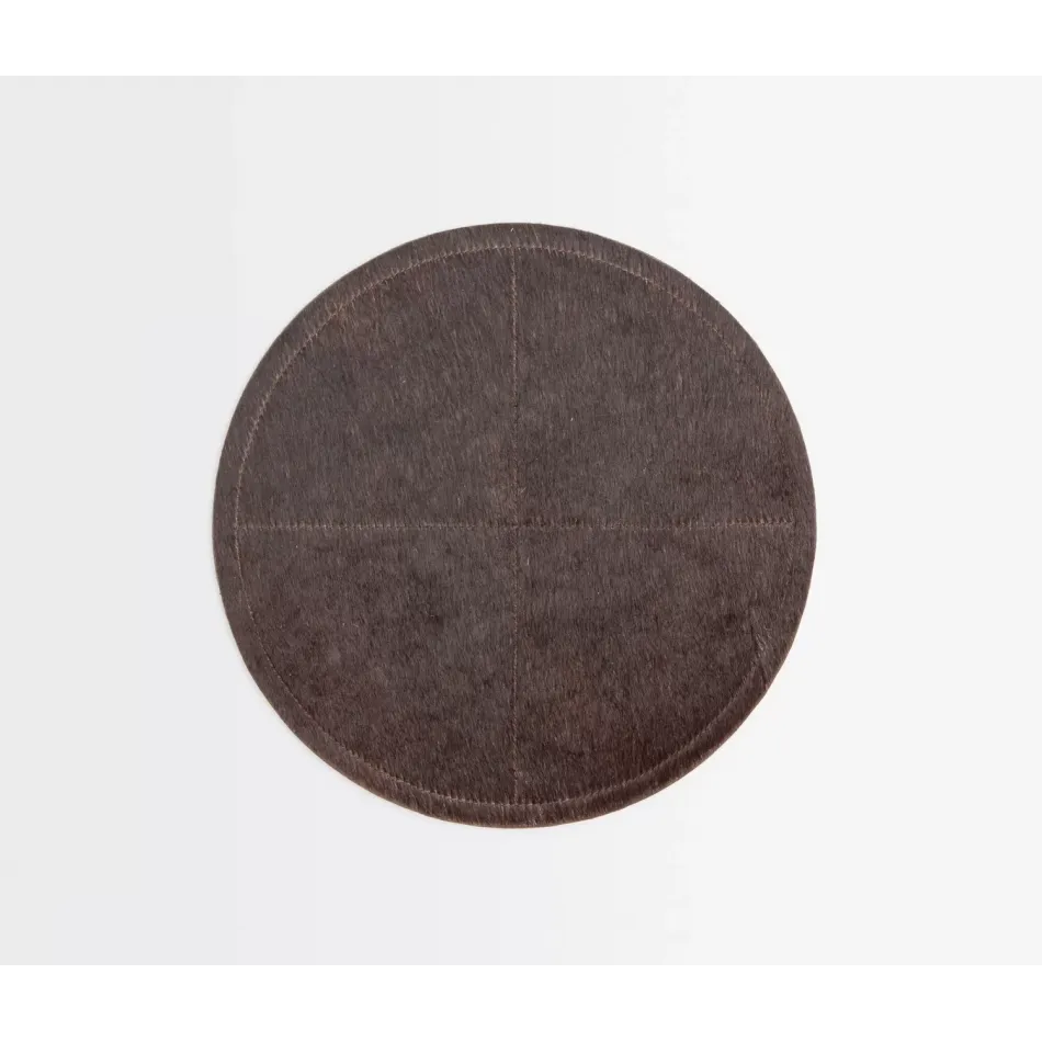 Tanner Dark Brown Round Placemat Hair-On-Hide, Pack of 2